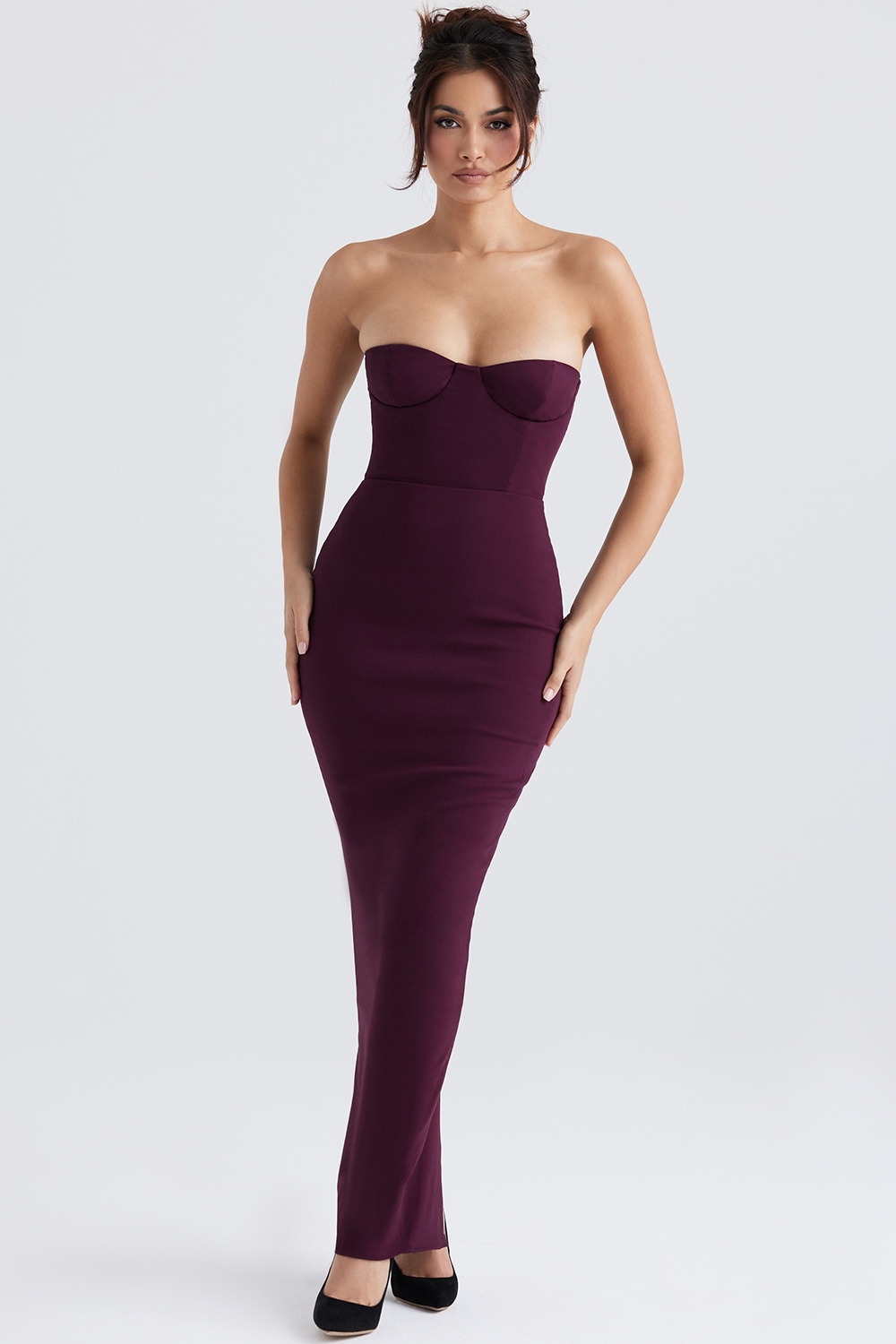 Lucia-Grape Strapless Corset Maxi Dress