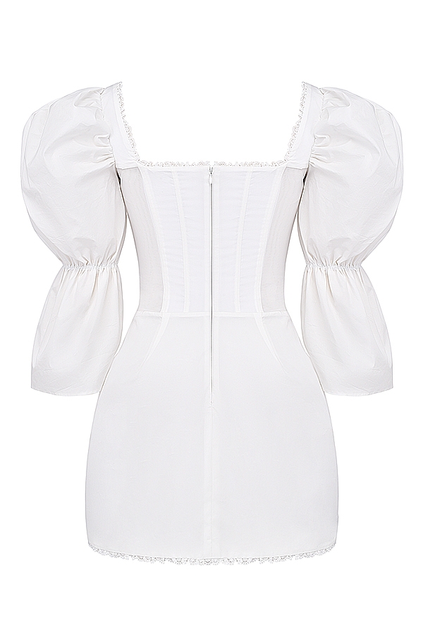 Matilda-White Puff Sleeve Corset Dress