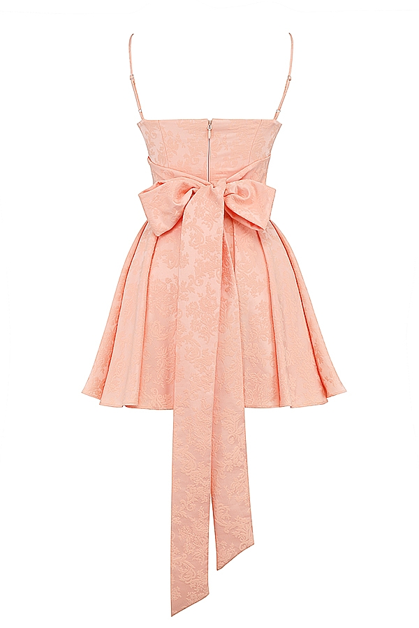 Rosalinda-Peach Jacquard Mini Bow Gown