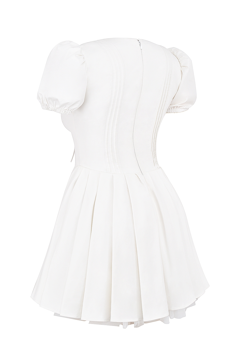 Imani-White Pleated Cotton Mini Dress