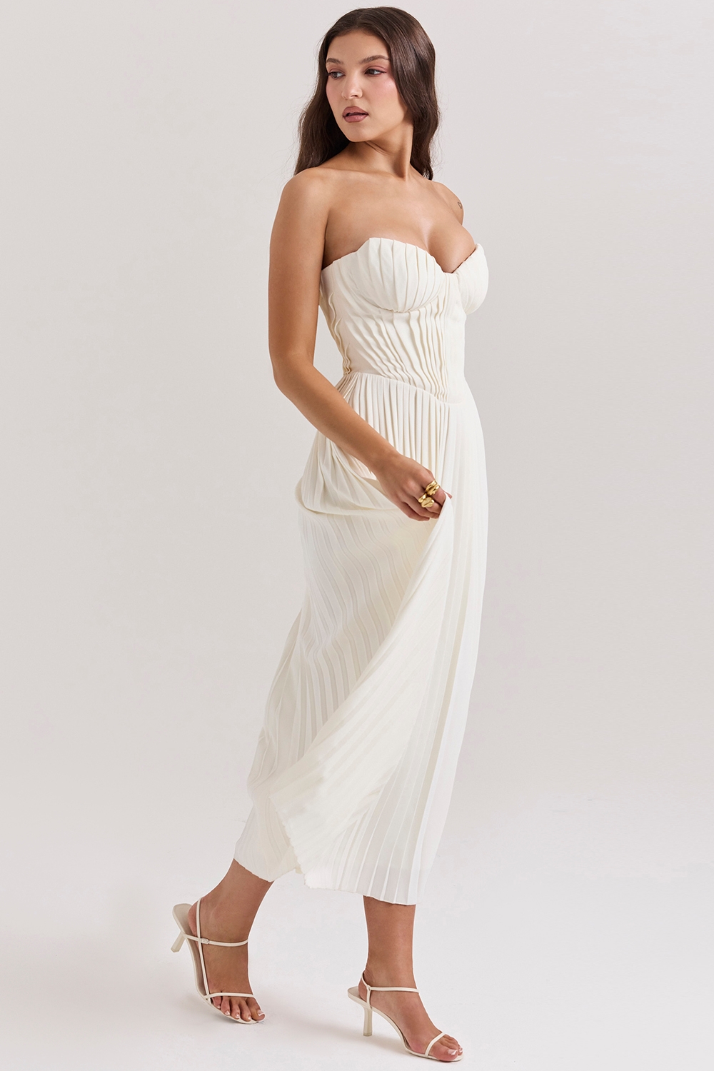 Amorata-Ivory Pleated Maxi Dress