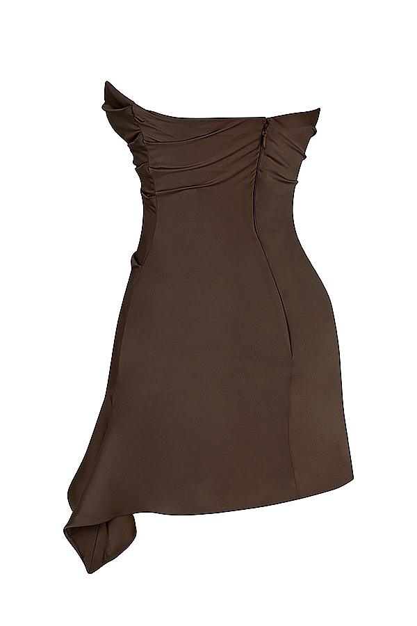 Jasmine-Chocolate Draped Strapless Corset Dress