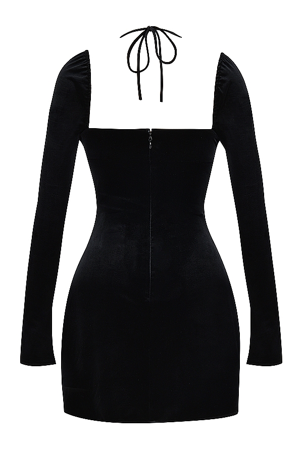 Babydoll-Black Velvet Halter Mini Dress