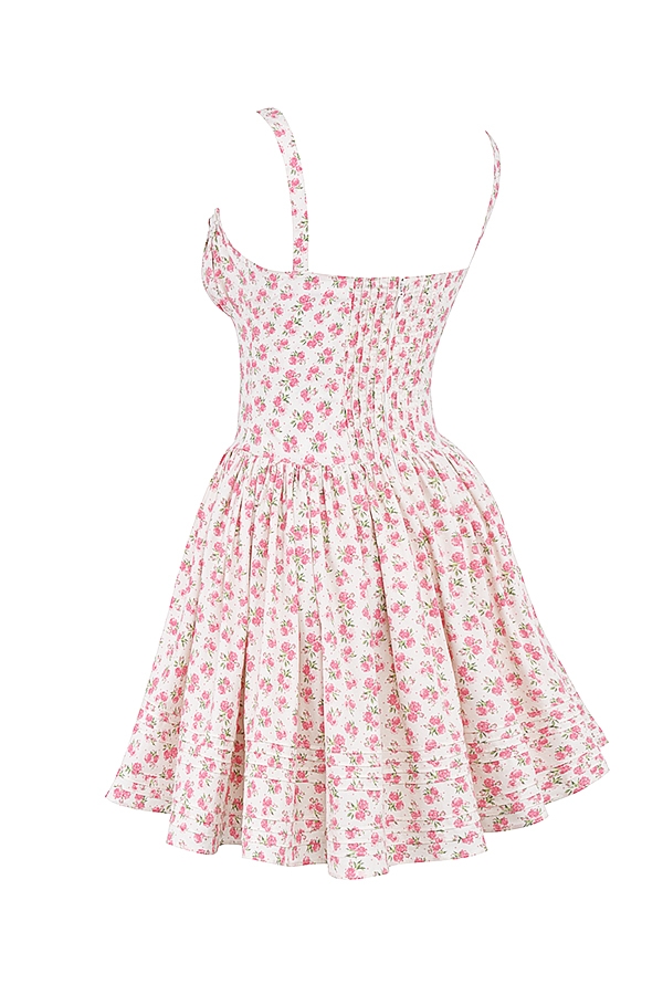 Natassia-White Rosebud Print Cotton Mini Dress