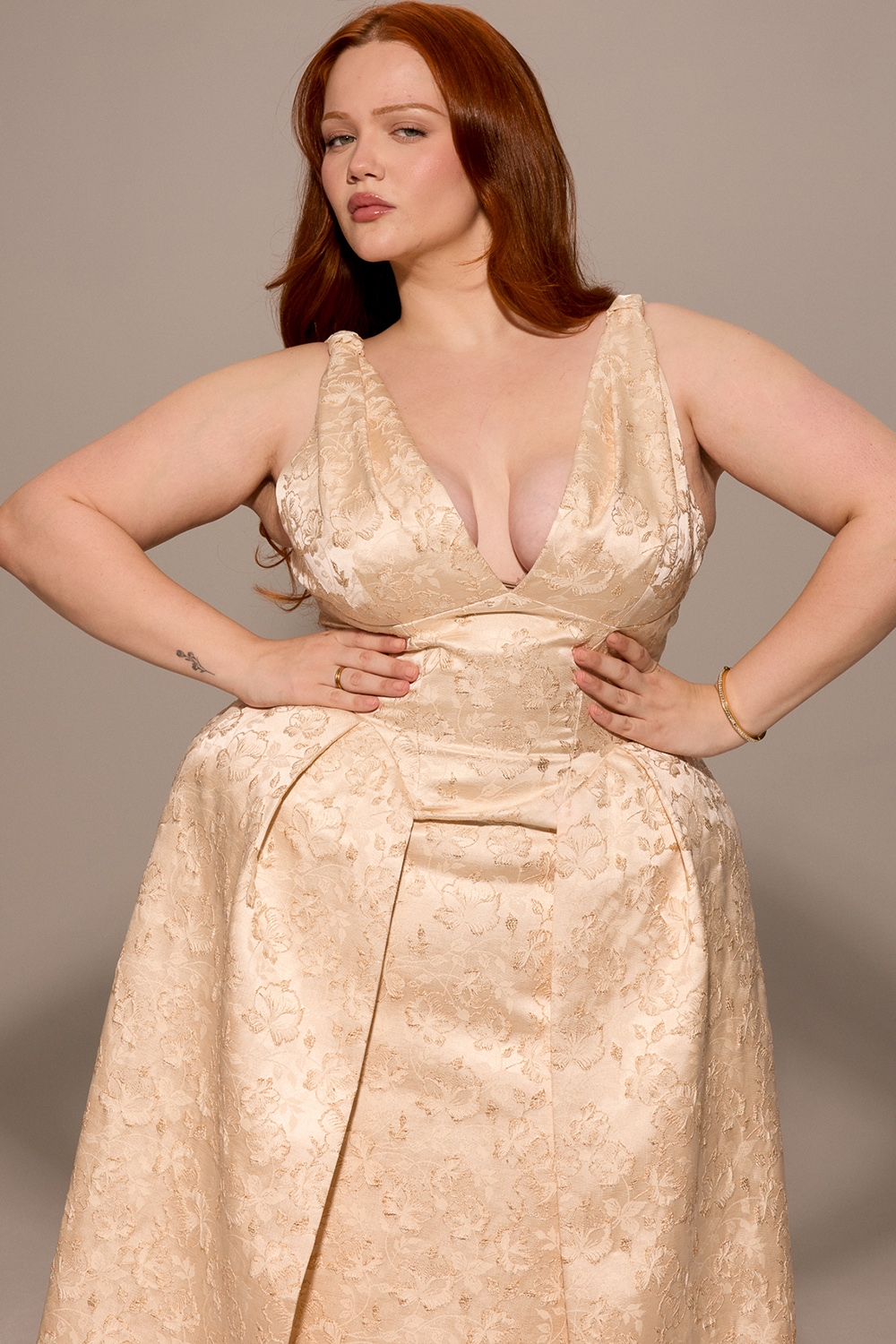 Paloma-Ivory Metallic Jacquard Midi Dress - SALE