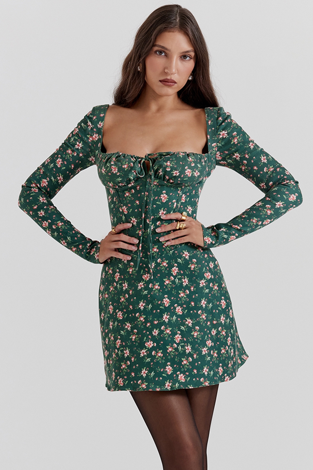 Malika-Green Floral Corset Mini Dress