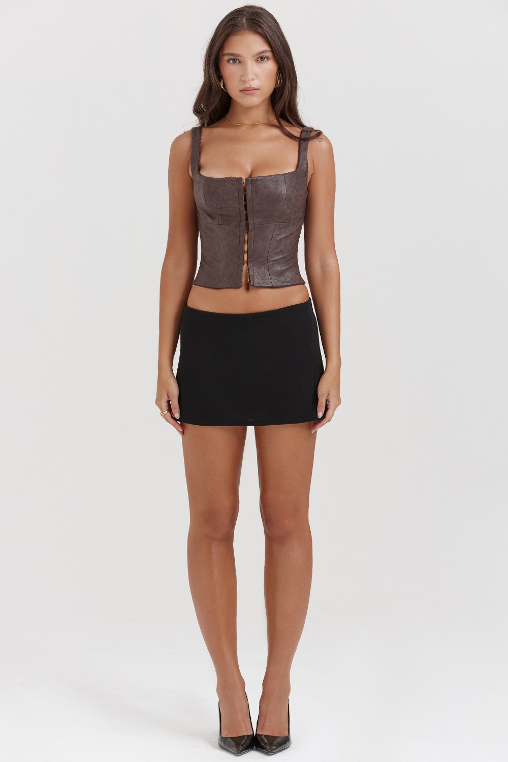Pia-Brown Vegan Leather Corset