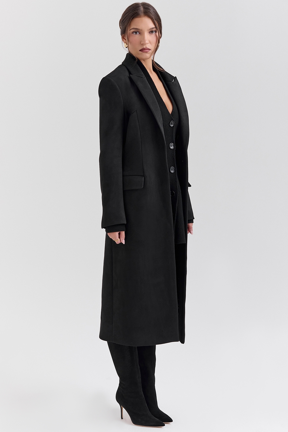 Remi-Black Single Breasted Long Coat