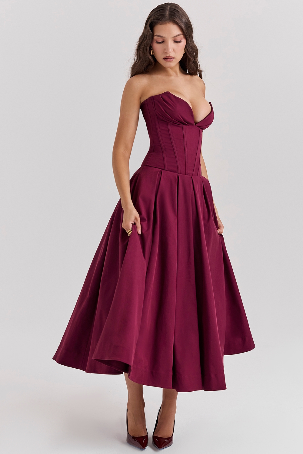 Lady-Wine Strapless Midi Dress