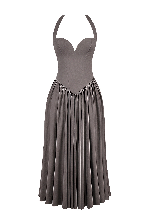 Coquette-Smoke Halter Midi Dress
