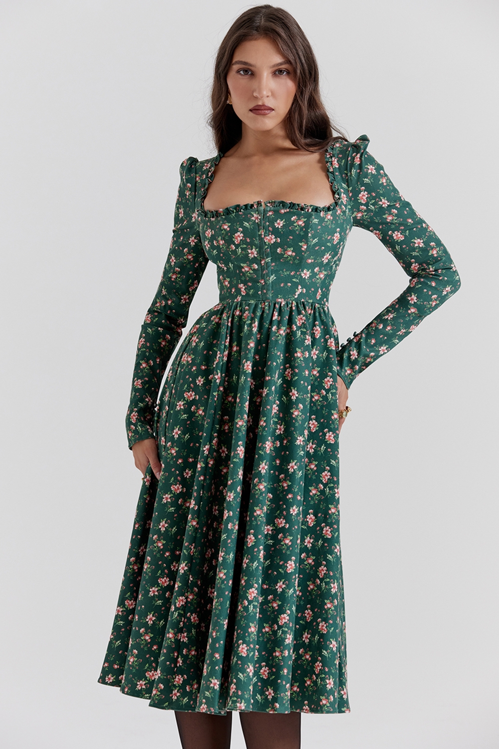 Delia-Green Floral Print Midi Dress