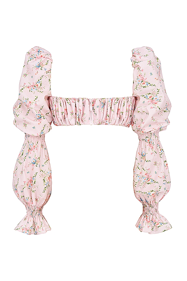 Henrietta-Pink Floral Shirred Bralette Top