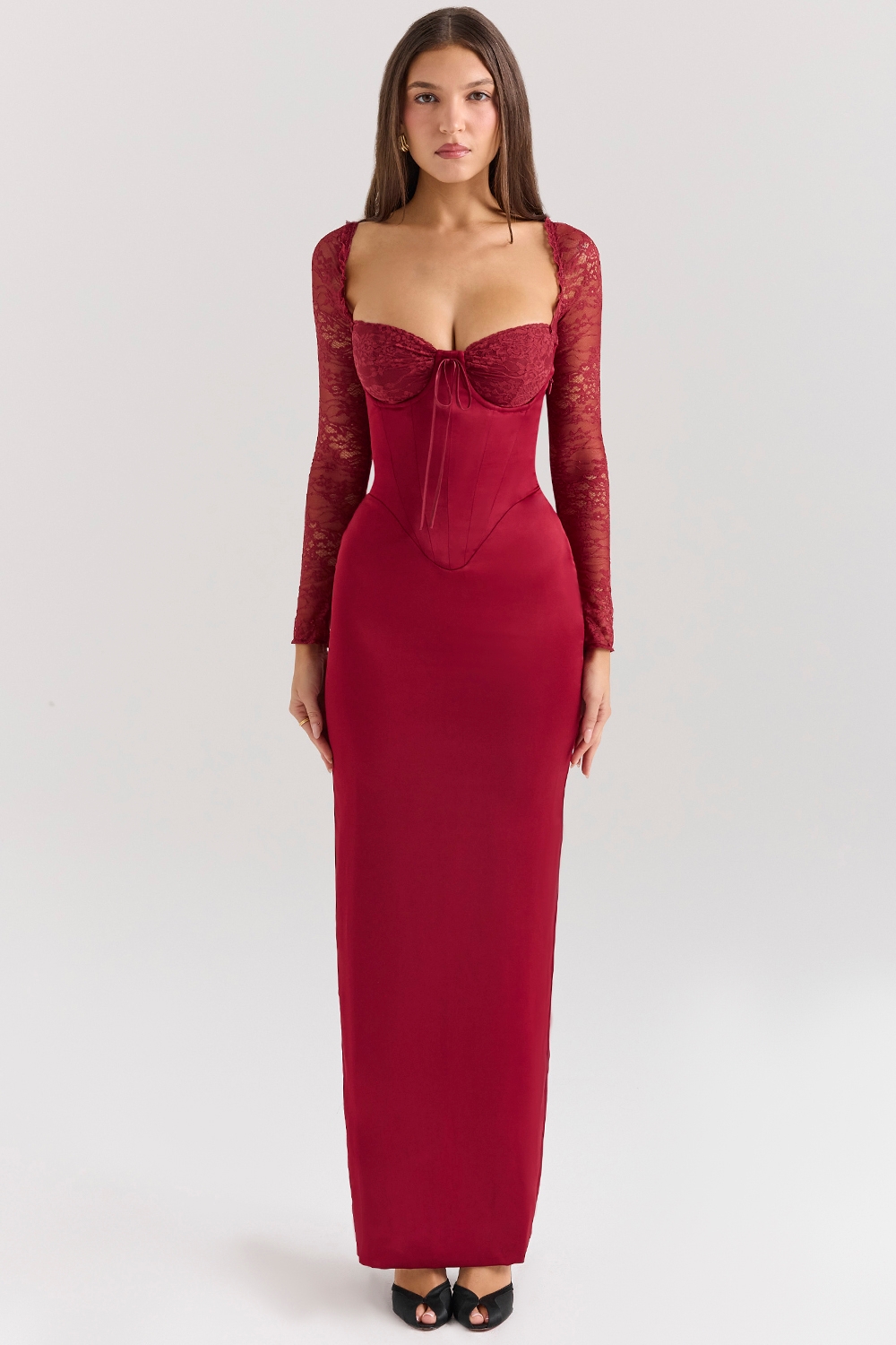 Perdi-Berry Satin Maxi Dress with Corset