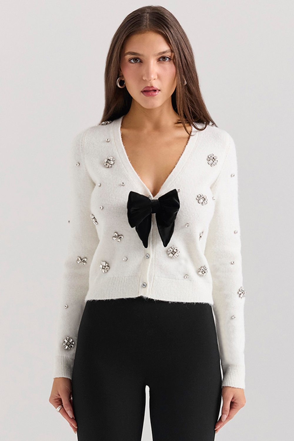 Beaubella-Ivory Soft Mohair Embellished Cardigan
