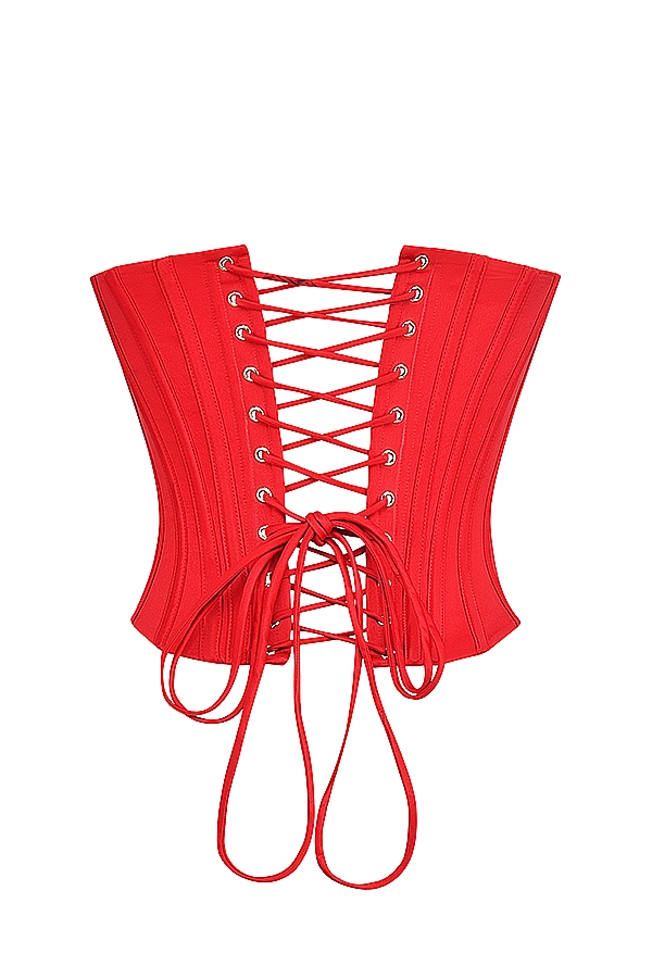 Genevieve-Scarlet Satin Lace Back Corset