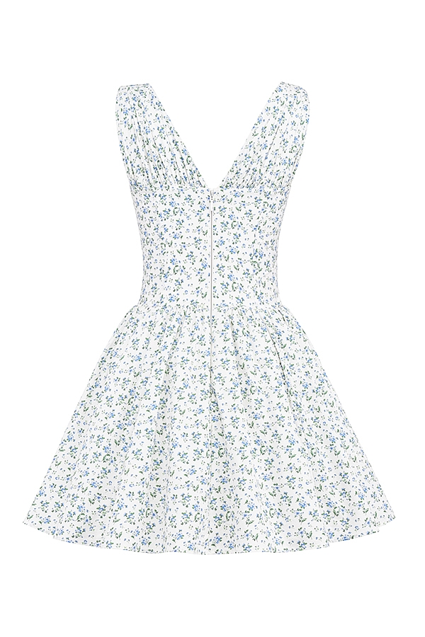 Fabrizia-White Bluebell Print Corset Mini Dress