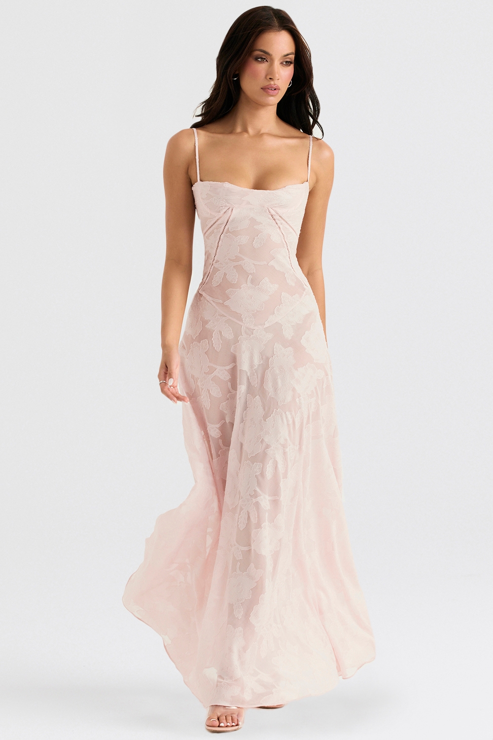 Seren-Soft Pink Floral Lace Back Maxi Dress