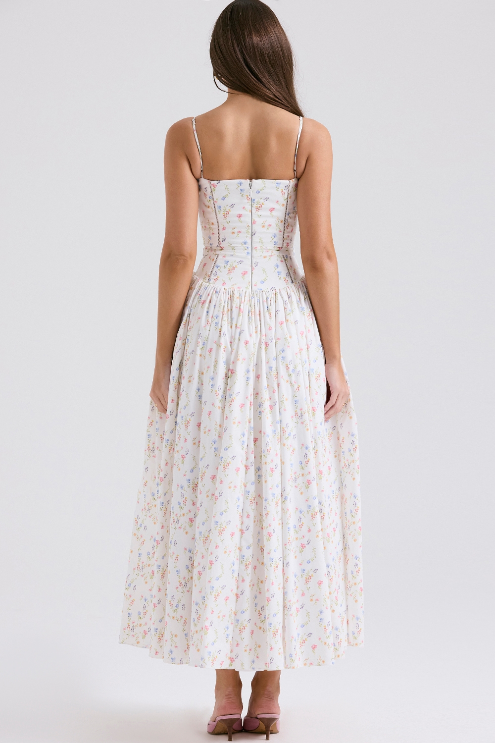 Ysabella-White Posy Print Cotton Maxi Sundress