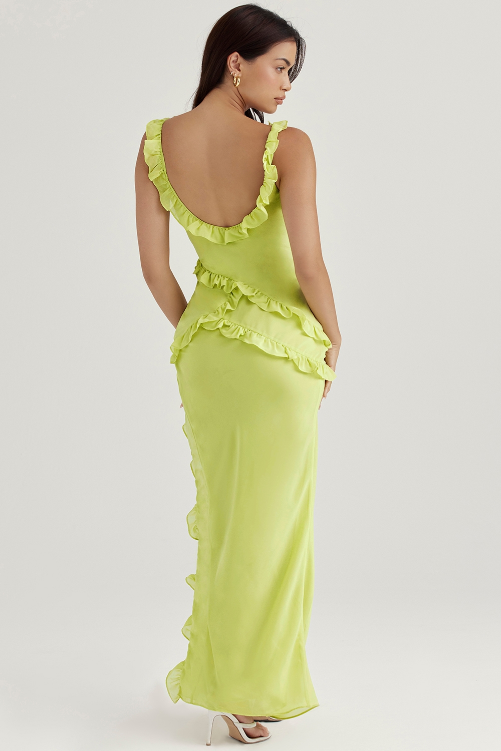 Pixie-Lime Ruffle Maxi Dress