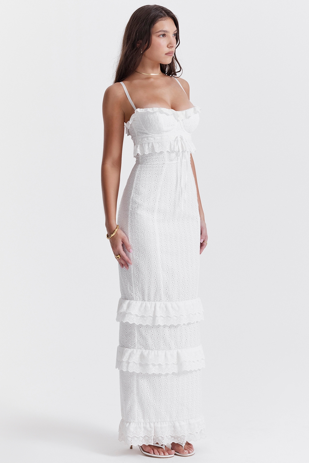 Eve-White Broderie Maxi Dress