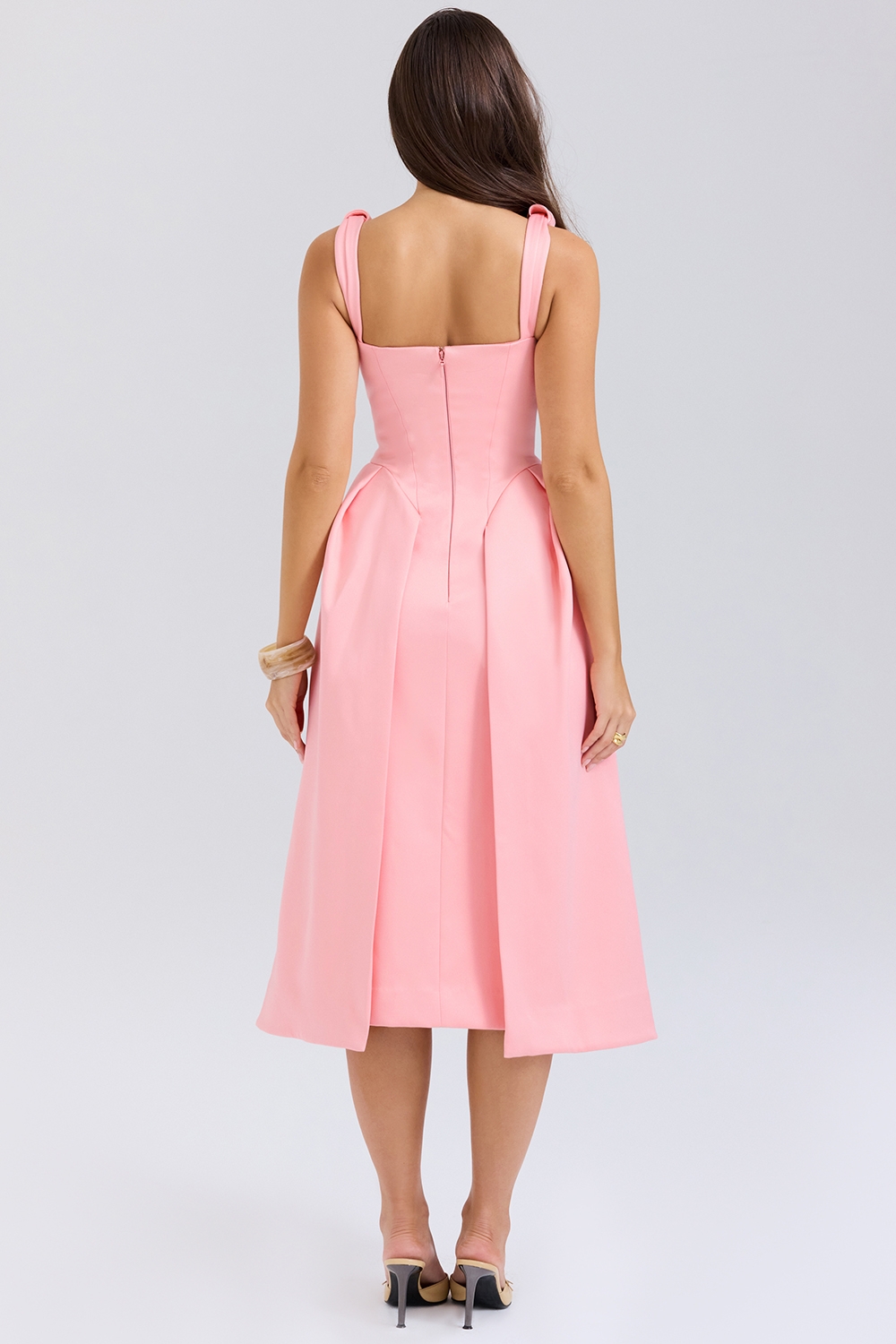 Paloma-Peach Satin Pleated Midi Dress - SALE