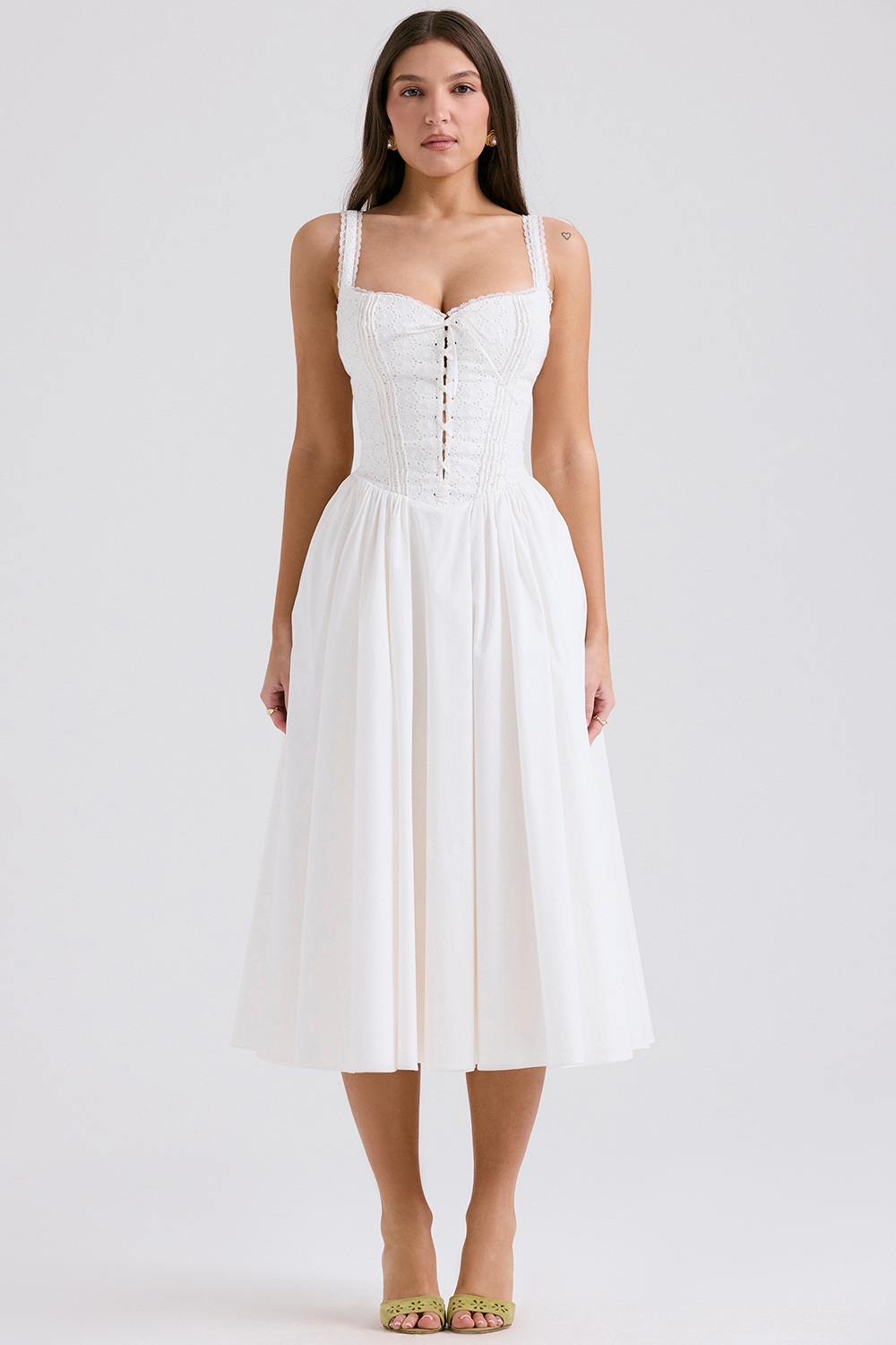 Milia-White Broderie Anglais & Cotton Midi Dress