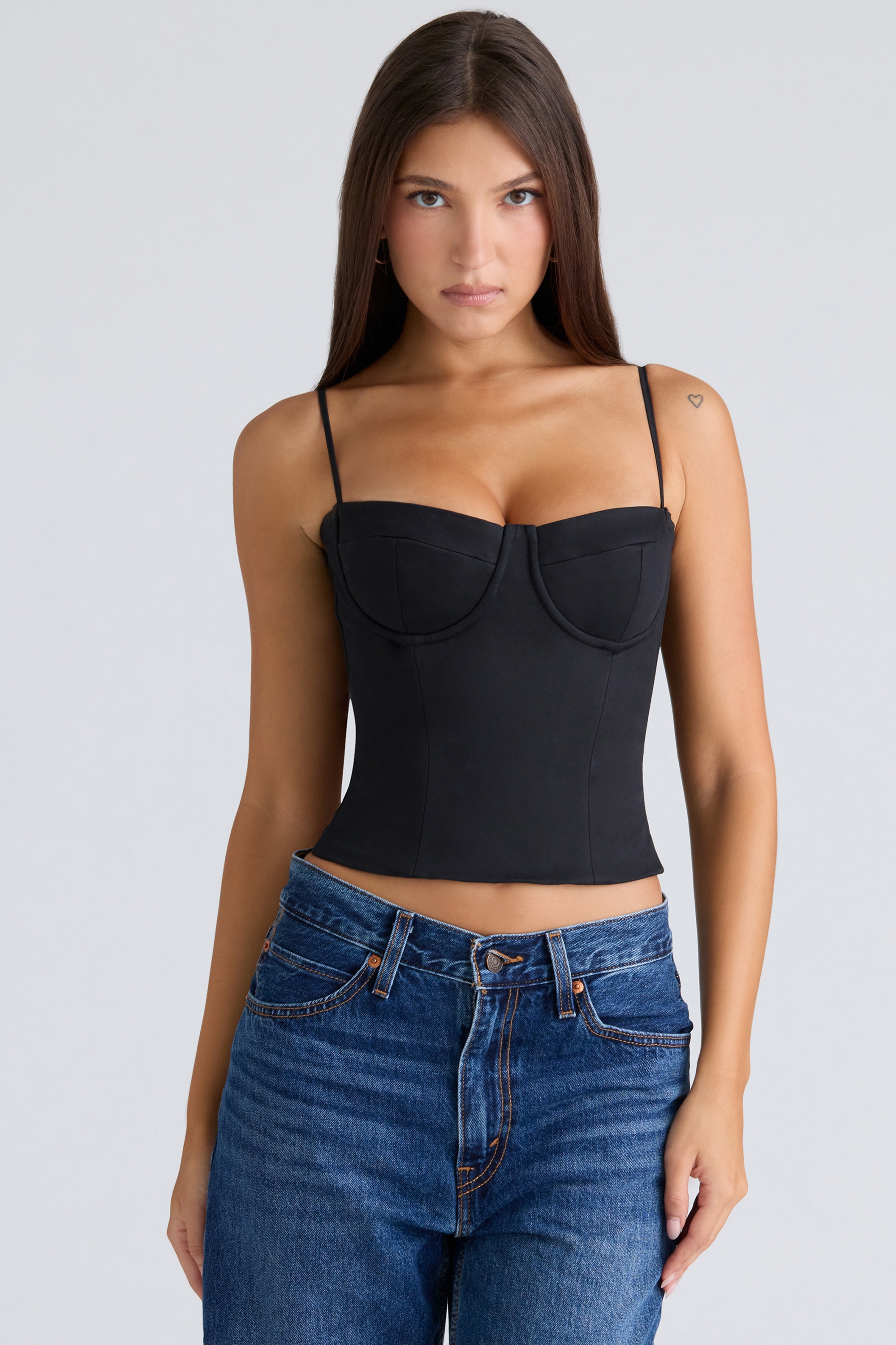 Samaria-Black Stretch Twill Cupped Corset Top