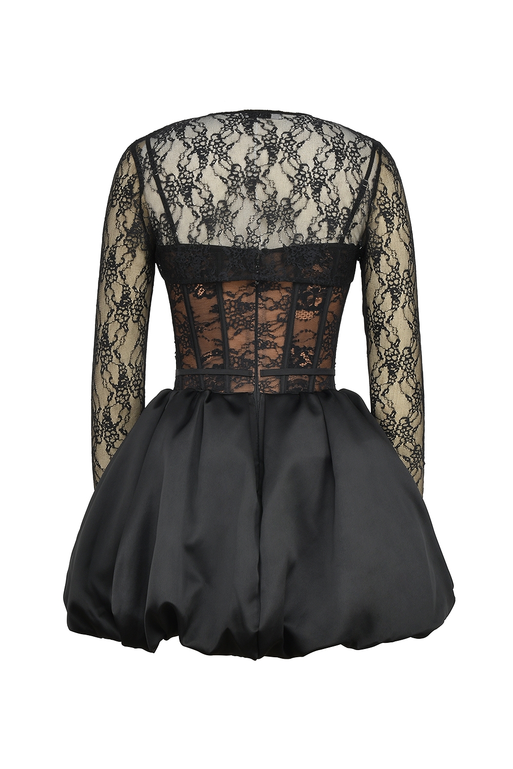 Beauty-Black Lace Puffball Mini Dress