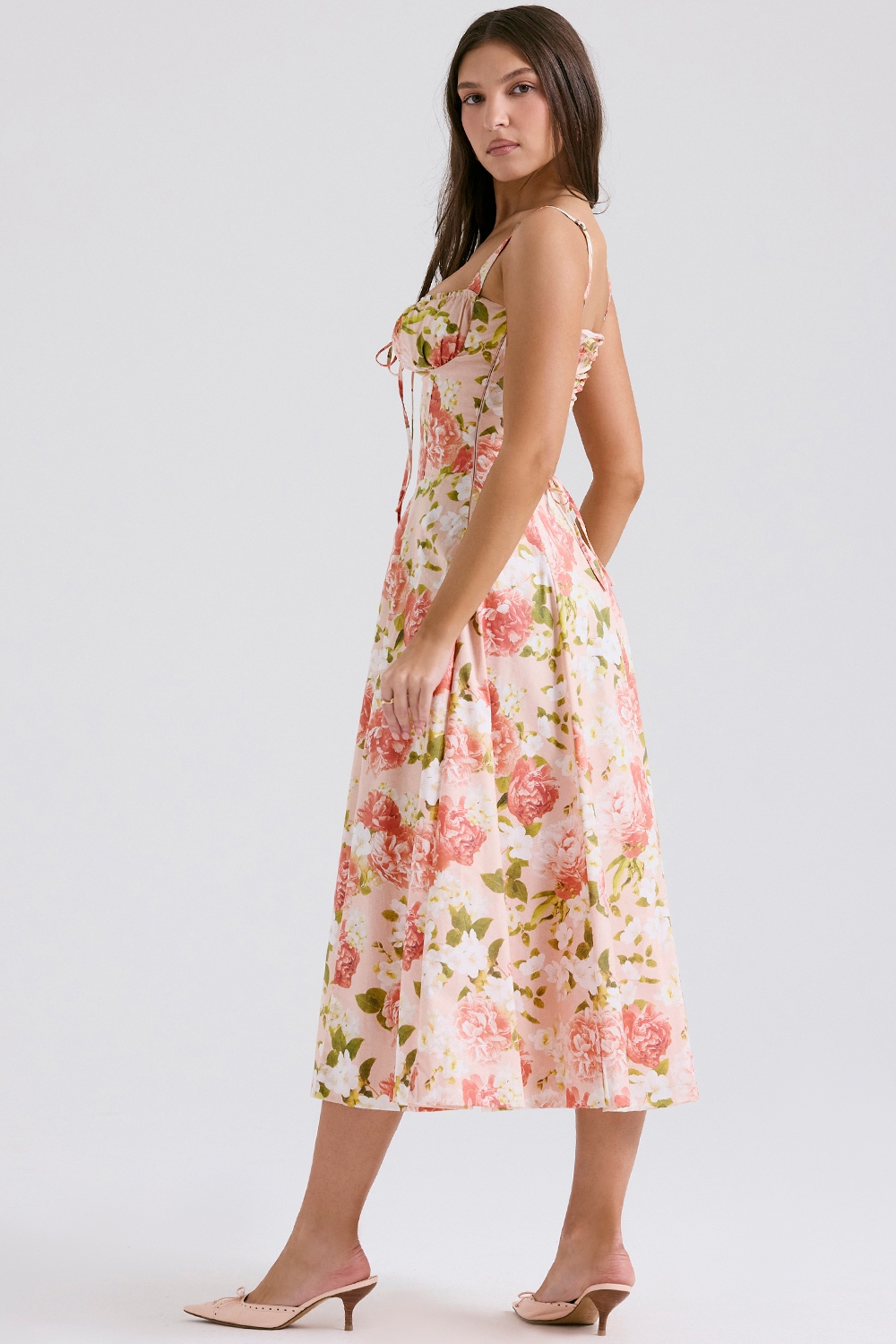 Carmen-Pink Peony Print Cotton Bustier Sundress