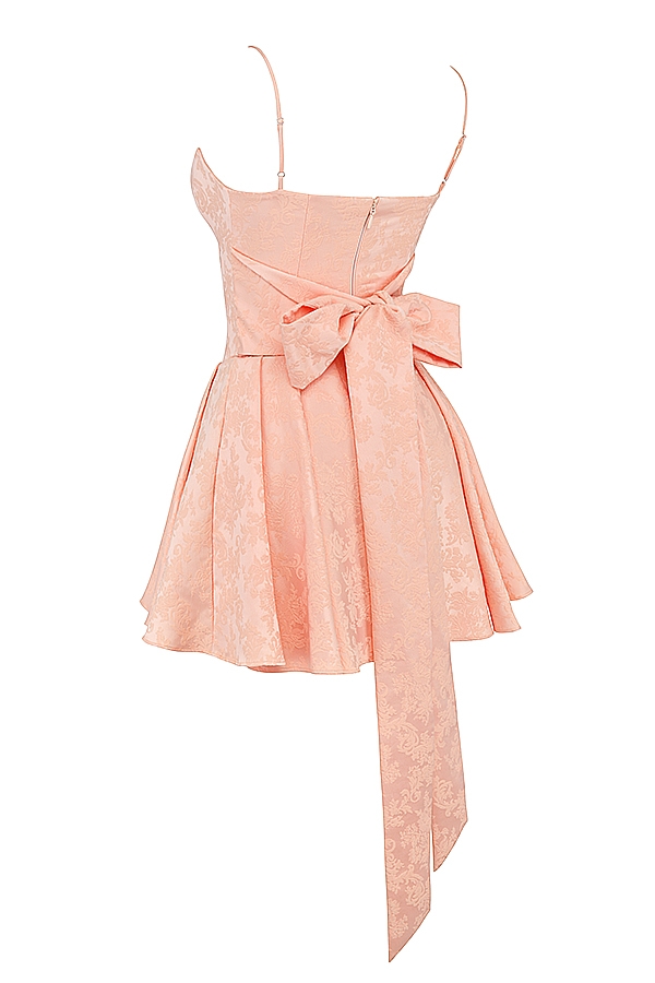 Rosalinda-Peach Jacquard Mini Bow Gown