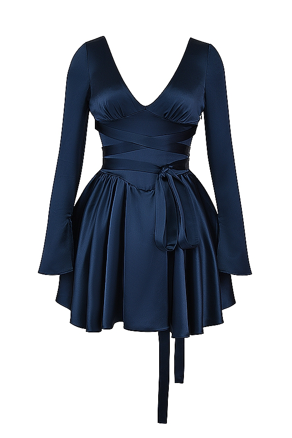 Dominique-Navy Plunge Mini Dress
