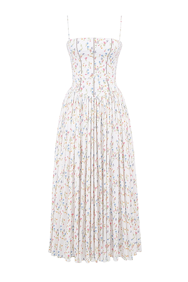 Ysabella-White Posy Print Cotton Maxi Sundress
