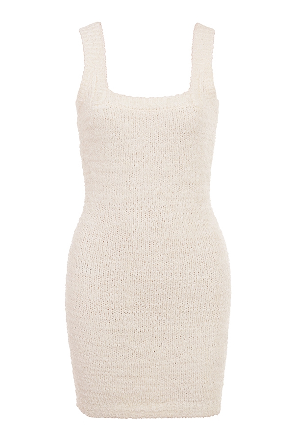 Zaira-Cream Chenille Knit Mini Dress