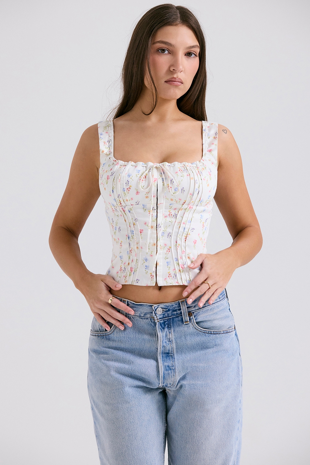 Chicca-White Posy Print Top