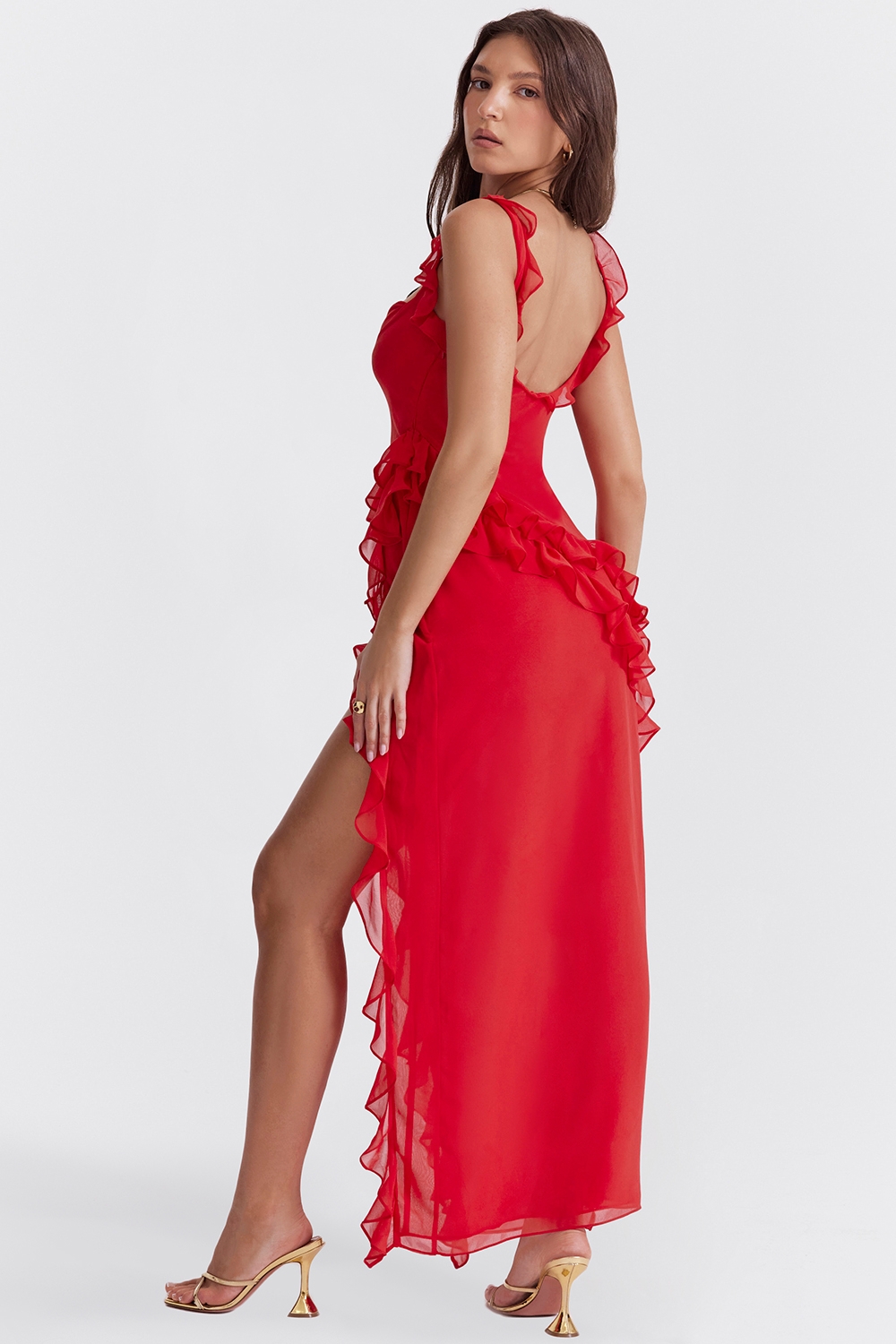 Ariela-Cherry Ruffle Maxi Dress
