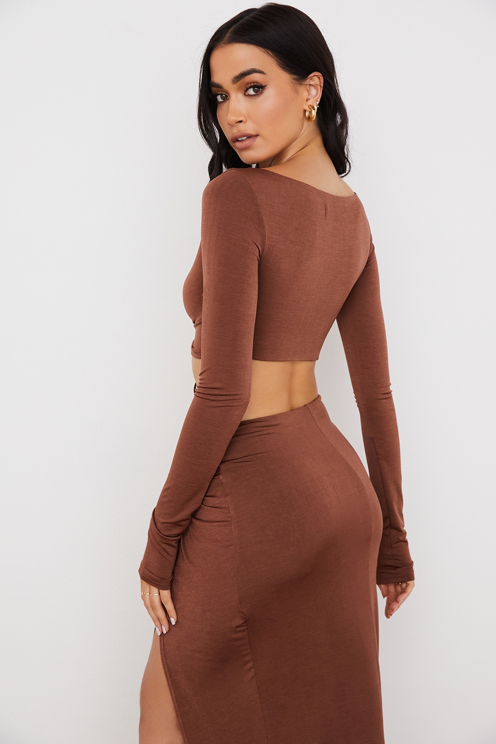 Angelita-Chocolate Gathered Crop Top