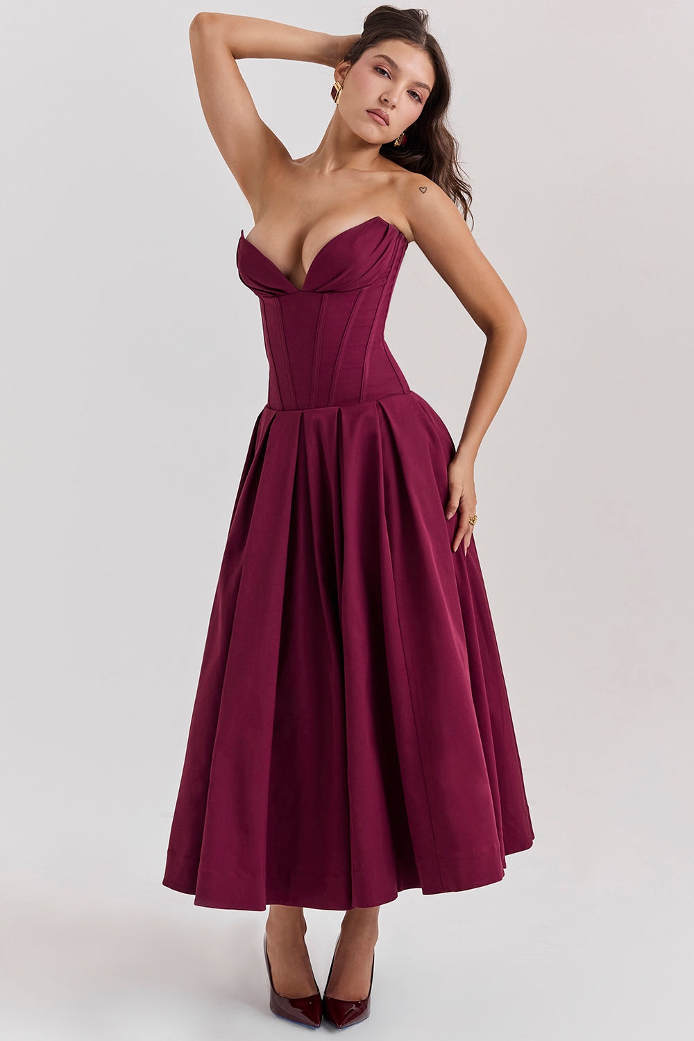 Lady-Wine Strapless Midi Dress