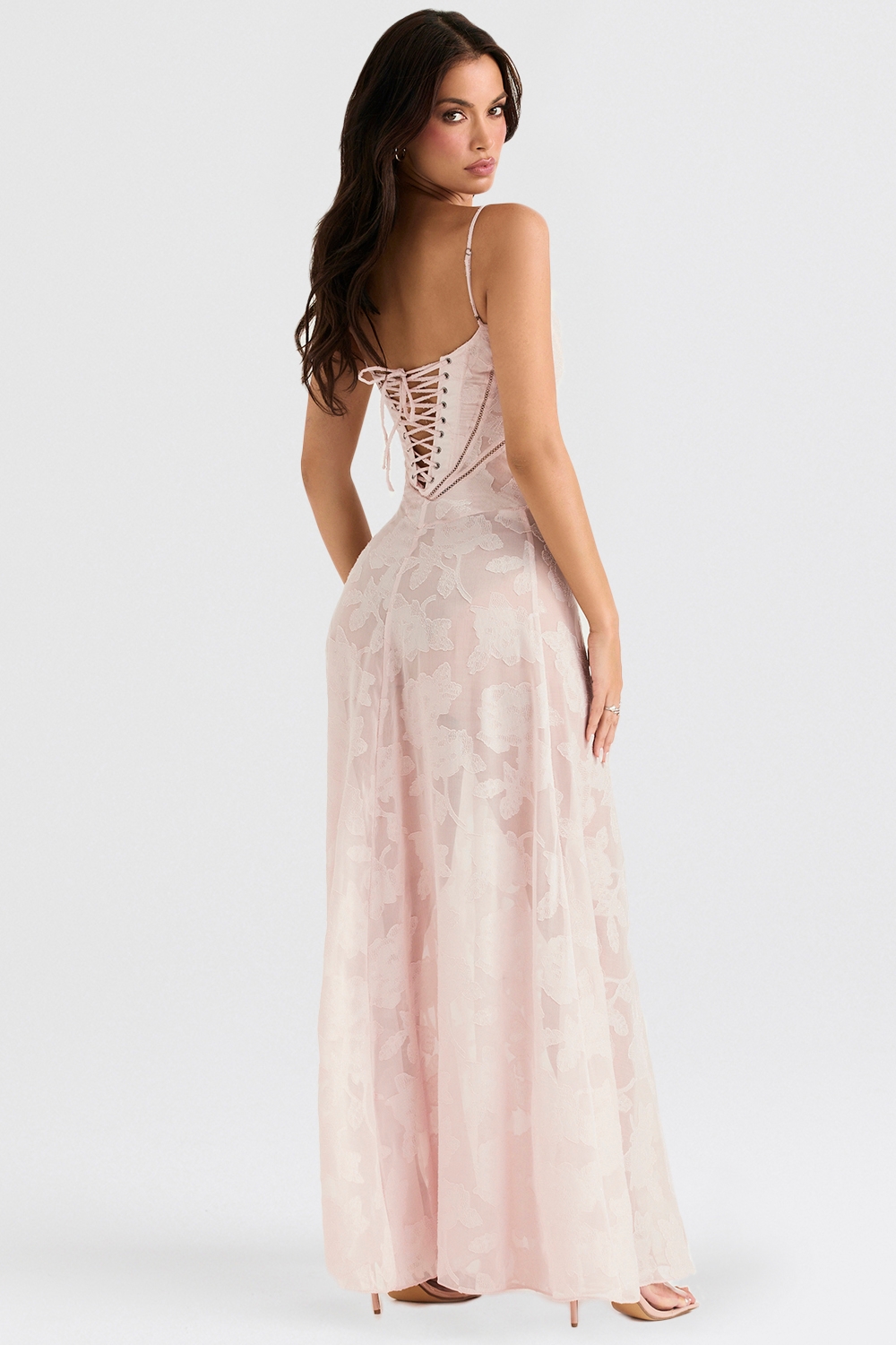 Seren-Soft Pink Floral Lace Back Maxi Dress