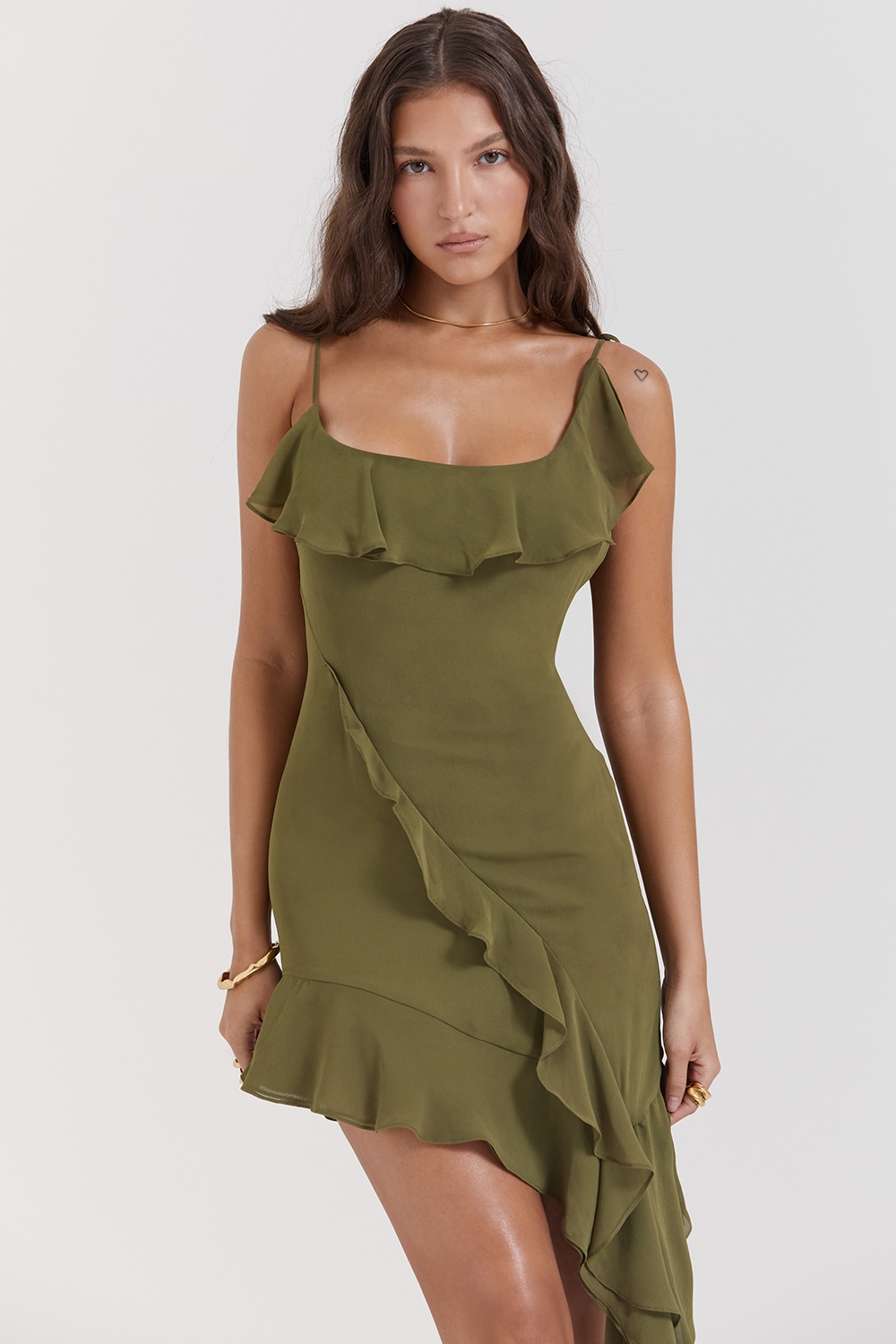 Marcia-Olive Ruffle Mini Dress