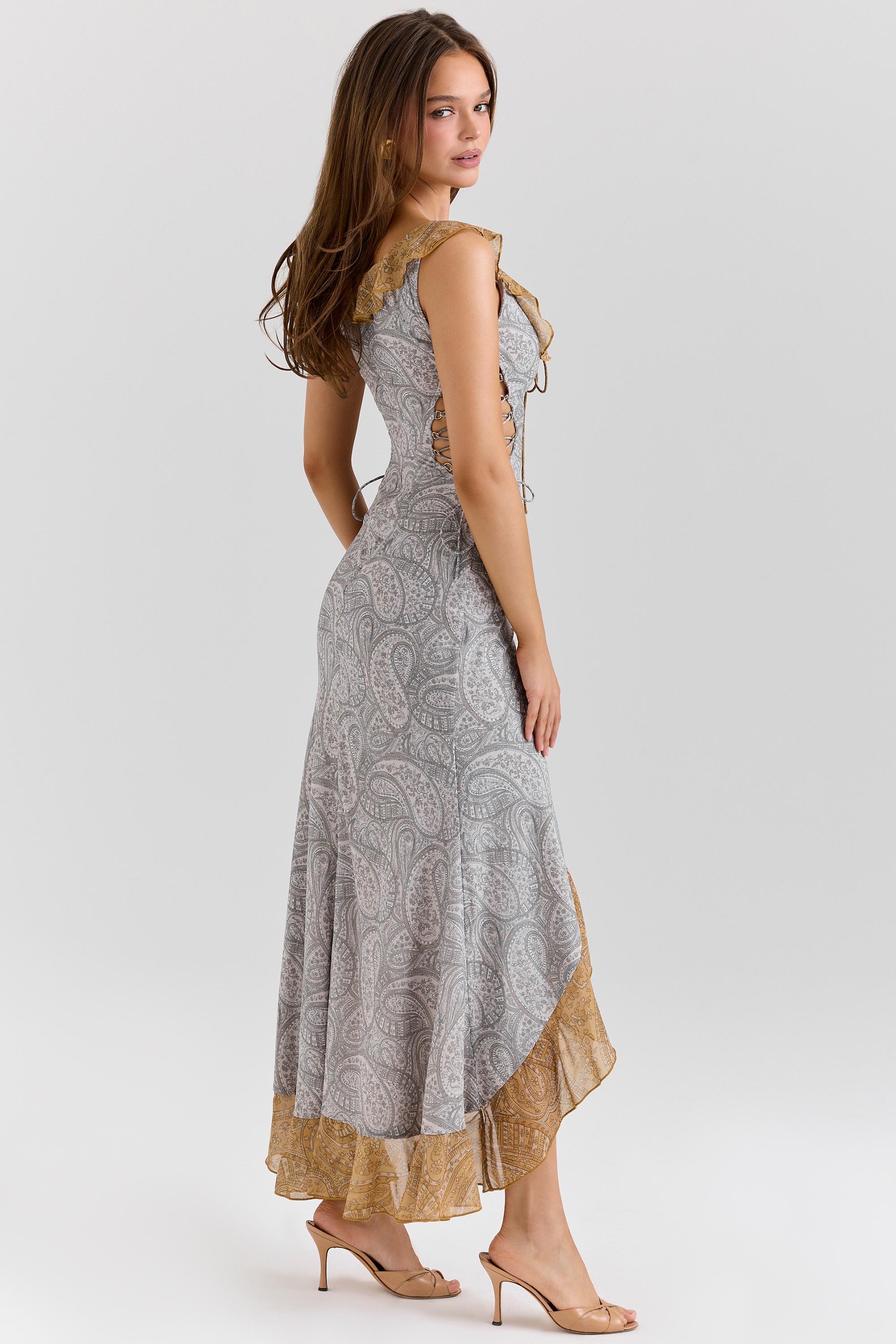 Aloura-Paisley Print Georgette Ruffle Maxi Dress