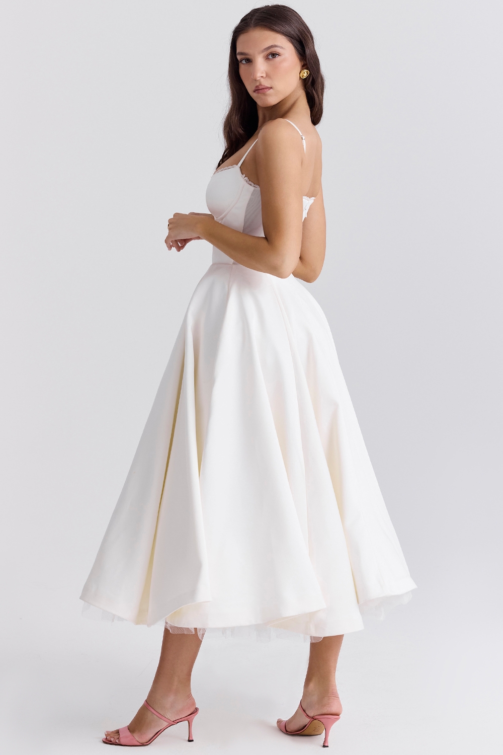 Mademoiselle-White Tulle Midi Dress