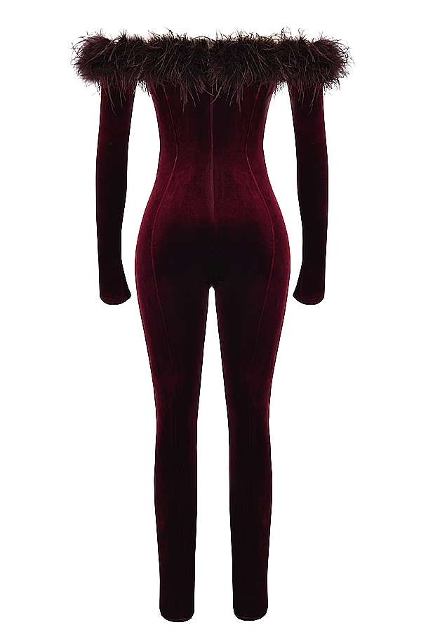 Salima-Black Cherry Velvet Jumpsuit