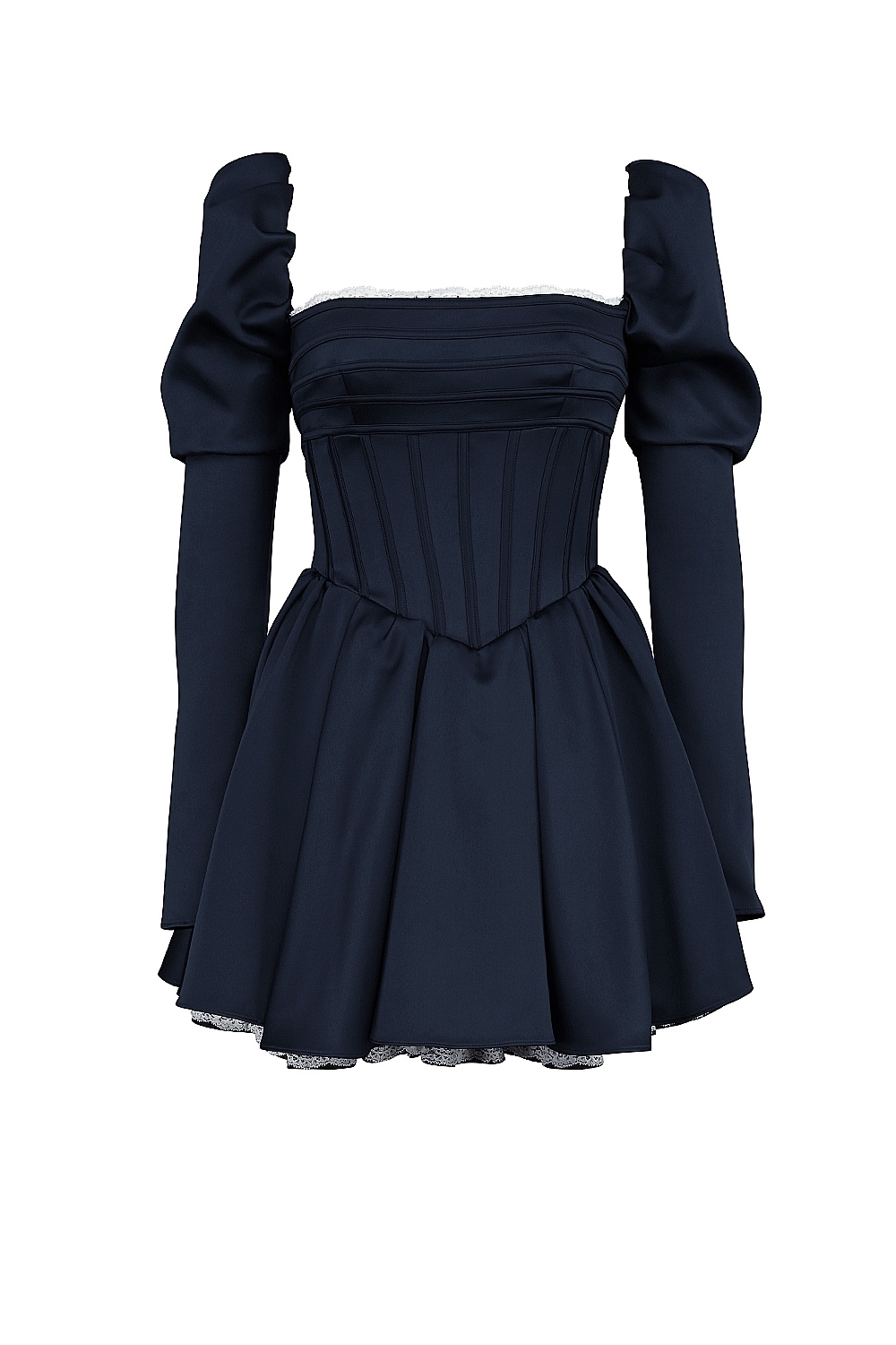 Venetia-Midnight Satin Puff Sleeve Mini Dress - SALE