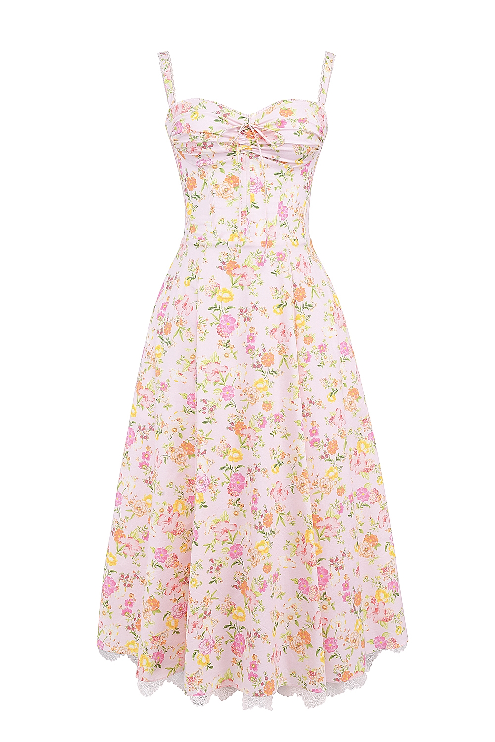 Rosalee-Pink Meadow Print Cotton Bustier Sundress