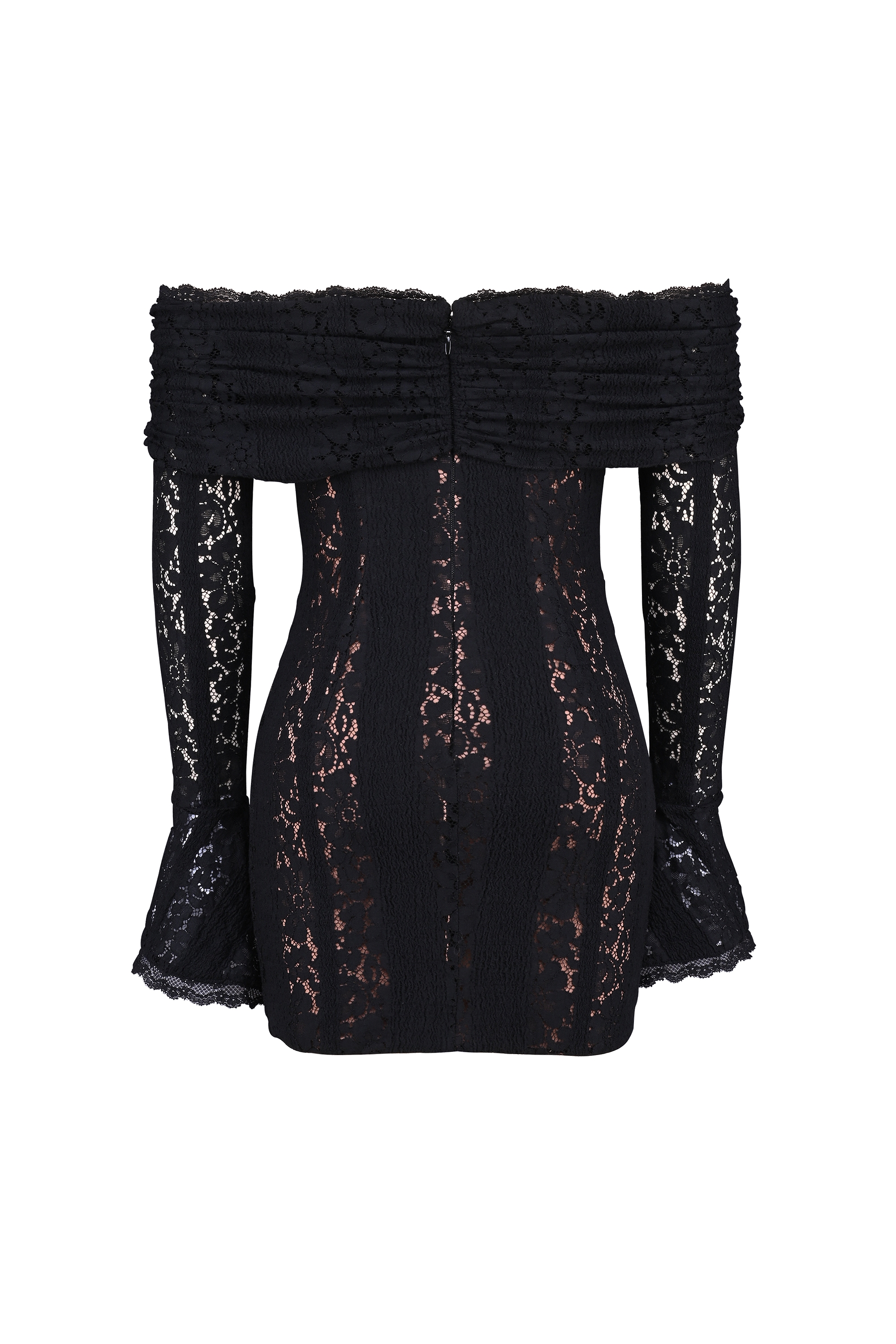Sadie-Black Floral Lace Off Shoulder Mini Dress