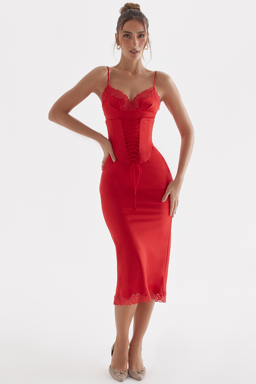 Salma-Red Rose Satin Slip Dress