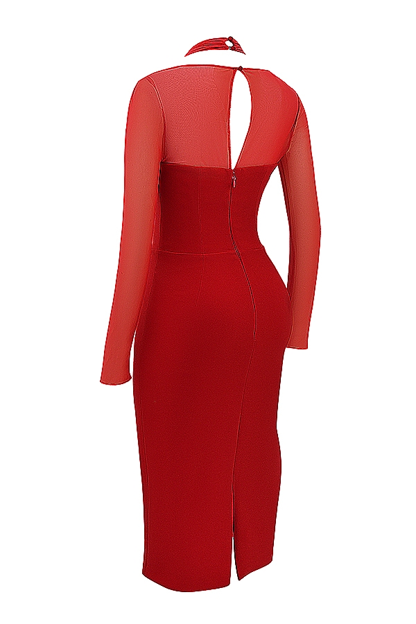 Yasmin-Scarlet Plunge Midi Dress