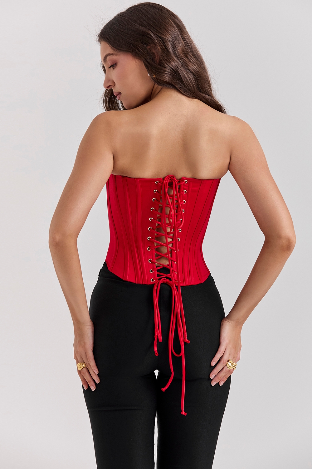 Genevieve-Scarlet Satin Lace Back Corset