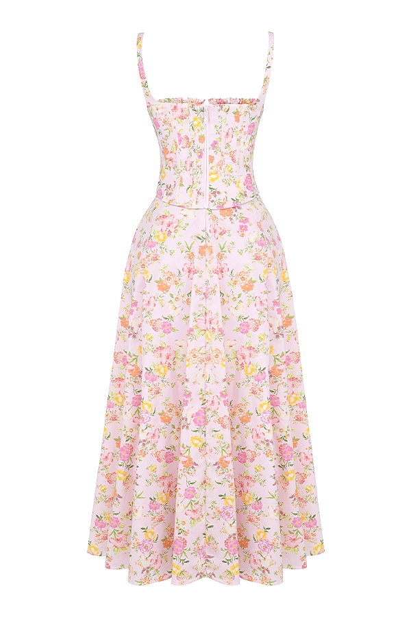 Clarabelle-Pink Meadow Print Cotton Midi Sundress