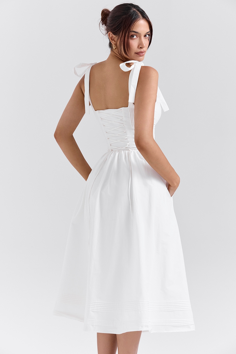 Hattie-White Pin Tuck Cotton Midi Sundress